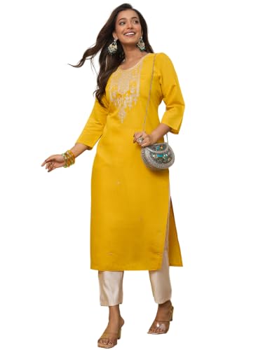 Image of Women's Silk Blend Embroidery Straight Kurta | Ethnic Kurtas for Women | Kurtis for Women Festive, Casual Office Wear Ethnic Kurta for Women