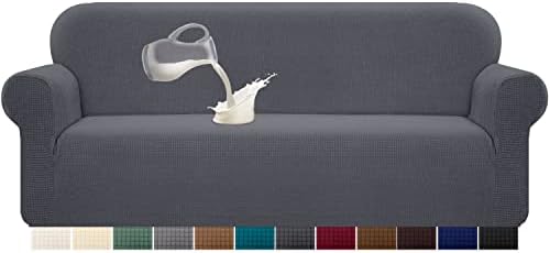 Granbest Stretch Wasserdicht Sofabezug 1 Stück Sofahusse Spandex Jacquard Elastische Couchbezug mit Anti-Rutsch-Schaumstoffe (4 Sitzer, Grau)