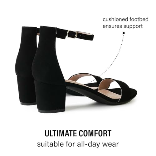 Image of J. Adams Daisy Heeled Sandals - Ankle Strap Low Block, Open Toe Dress Pumps, Chunky Heels - Dressy Shoes for Women - Bridal, Wedding, Summer Sandals