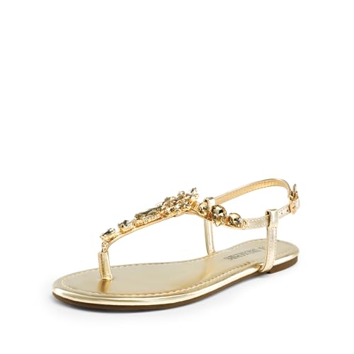 Image of DREAM PAIRS Women's Rhinestone Flat Sandals | Thong Sparkle Dressy Comfortable Adjustable Ankle Strap Sandals for Summer Beach Vacations Wedding Holiday Party