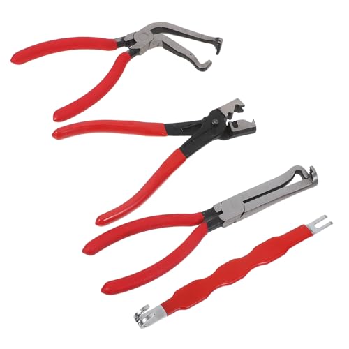GALPADA Juego de Alicates para Desconectar Conectores Eléctricos de Vehículos Acero Carbono Mango Rojo 4 Piezas Pinzas Rectas Curvas Separador y Tipo Tigre para Coches Camiones y
