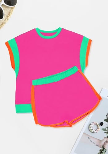 LAJIOJIO Shorts Sets Women 2 Piece Outfits,Casual Loose Short Sleeve Tops Shorts Two Piece Outfits Sweatsuits4