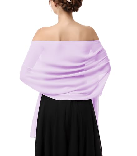 Elegant Shawls and Wraps for Evening Dresses, Bridal Party, and Formal Occasions - Chiffon, Lightweight - Women's Bride Bridesmaid Shawl for Wedding - Light Purple - Main Image