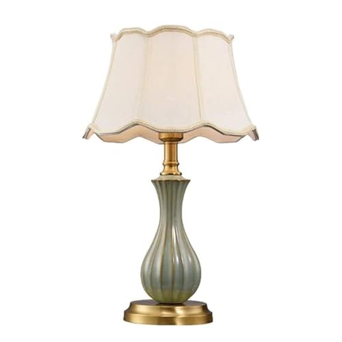WLLWHF Lámpara de mesa totalmente de cobre, pantalla de tela, sala de estar, dormitorio y estudio, lámpara de lectura, lámpara de noche de cerámica for dormitorio