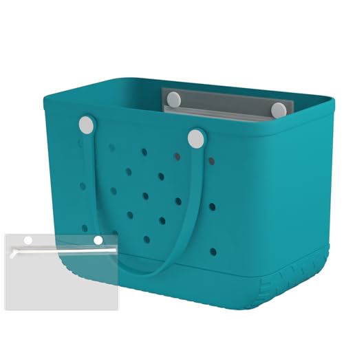 MEIKWAN X-Large Rubber Tote Bag Beach Bag, Washable Durable Beach Tote Bag, Travel Tote Washable Handbag Storage Bag for Pool (Lake Green, X-Large)