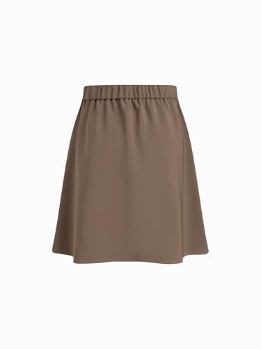 CIDER Knee Length Skirts for Women Button Front A-Line Elastic Mid Waist Solid Casual Basic Midi Skirt Fall Trendy4