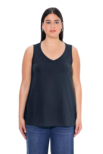 Ulla Popken Damen Feminines Top mit V-Neck T-Shirt Marine 50-52