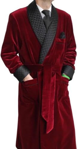 Men Long Smoking Jacket Velvet Quilted Robe Evening Relaxing Gown Overcoat