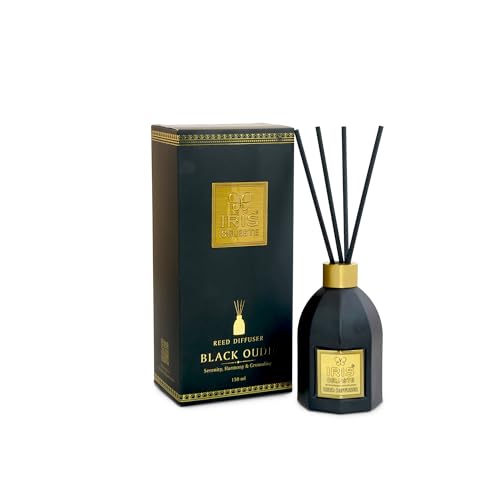 Image of IRIS Celeste Black Oudh Reed Diffuser Set 150ml |4 Black Fiber Reed Sticks 9 inch|Stress Relief & Aromatherapy |Long-Lasting,Smoke-Free Air Freshener for Home,Bedroom and Office | Ideal for Gifting.
