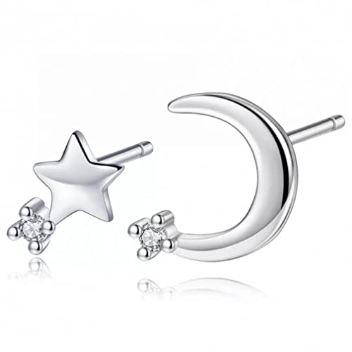 Boucles d'oreilles lune et étoile en argent fin et cristal étincelant pour femme