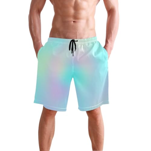 Pastel Color Rainbow Marble Gradient Men's Swimming Trunks Quick Dry Swim Suit, Mens Surf Shorts with Mesh Liner3