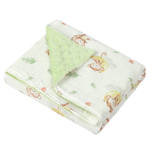 Baby Boys Girls Minky Blanket with Muslin Cotton Front and Dotted Fleece Backing, Soft Nursery Receiving Blankets for Newborn Toddler Crib Stroller...
