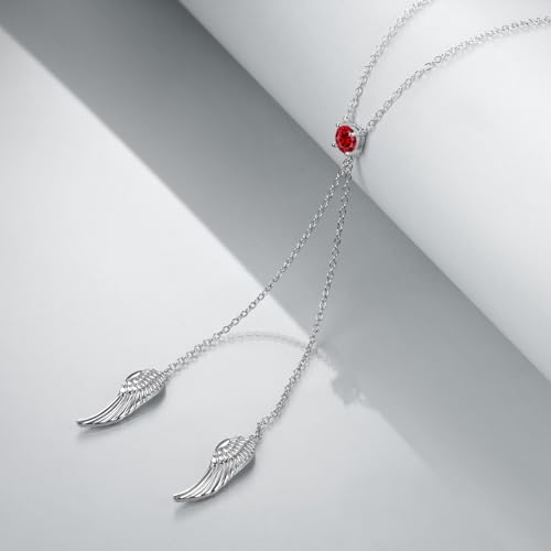 925 Sterling Silver Angel Wing Necklaces for Women Zirconia Guardian Birthstone Necklace Jewelry Angel Wing Tassel Pendant Y Necklace Jewelry Gifts for Women Girls Mom Daughter4