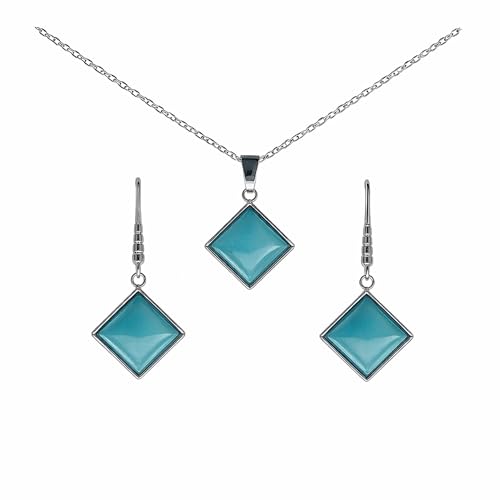 ASTER ALHELÍ - Conjunto Collar y Pendientes Mujer Piedras Naturales - Joyas Acero Inoxidable Mujer - Conjunto Joyería Elegante y Ligero - Set Collar y Pendientes Regalo Mujer (Azul)
