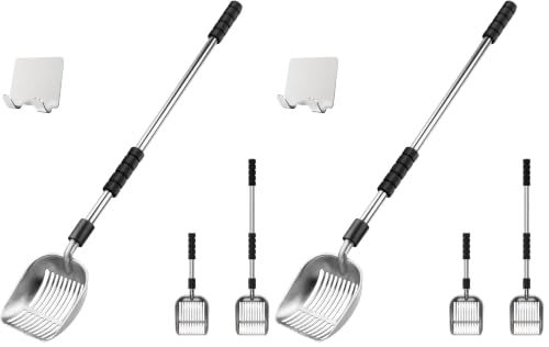 Image of Depets Cat Litter Scoop, Metal Litter Scooper with Deep Shovel, Detachable Long Handle Cat Litter Sifter with Holder, Large Durable Cat Litter Shovel with Foam Pad Grip for Easy Sifting (Pack of 2)