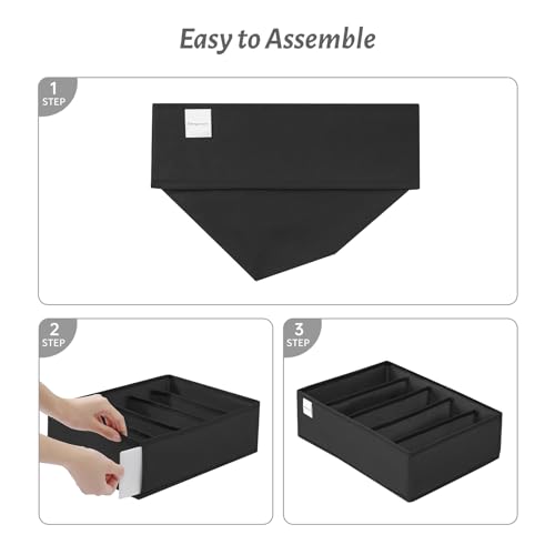 Coorganisers 4 Packs T-shirt Drawer Organizers for Clothing,5 Grids Compartment Wardrobe Storage Box, Washable Clothes Organizer for Folded Clothes, T-shirt, Legging, Silk Scarve-Black by Coorganisers - Image 6