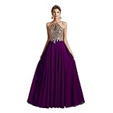 Fancy Lace Prom Dresses 2020 Long Bridesmaid Dress Halter Formal Gowns Purple