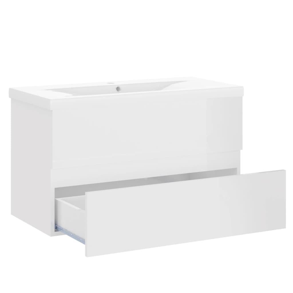 Artículos para el hogar, armario de lavabo con lavabo integrado, madera de ingeniería blanca brillante, muebles de traje