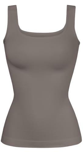 Image of YIOIOIO Womens Shapewear Tank Top Square Neck Tummy Control Compression | No Bust Compression, Anti-Roll Hem, Back Support, Seamless Design, 4-Way Stretch, All-Day Wear Comfort