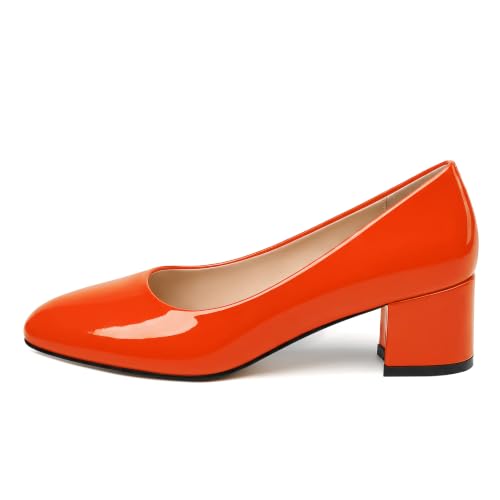 Image of SKYSTERRY Women's Low Heel Dress Pumps Shoes 2 Inch | Low Chunky Block Heel Pumps, Closed Round Toe Heels, Patent Leather Office Work Wedding Pumps Shoes