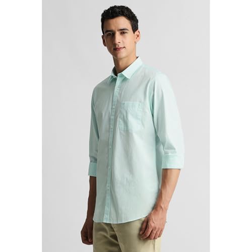 Image of Peter England Men's Slim Fit Full Sleeve Cotton Solid Casual Shirt with Pocket