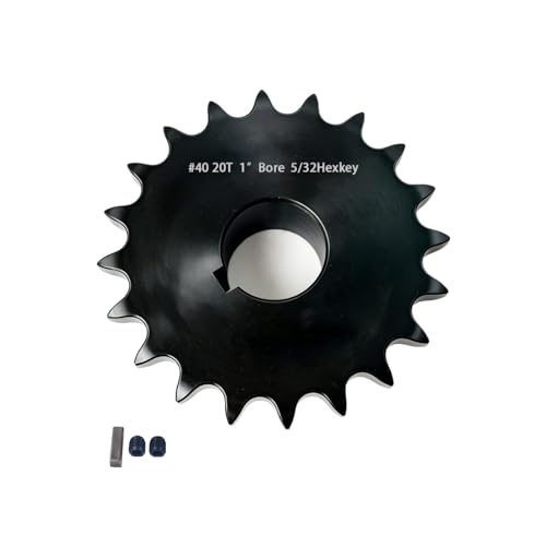 Image of 40BS20-1 Roller Chain Sprocket with 1 inch Bore 20 Tooth, Black Oxide Finish, Includes 2 Set Screws and 1 Key, Heavy Duty Drive Sprocket for #40 Chain