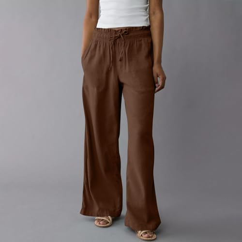 Wide Leg Linen Pants for Women 2025 Casual Loose High Waisted Pants with Pockets Flowy Comfy Beach Trousers Work Outfits2