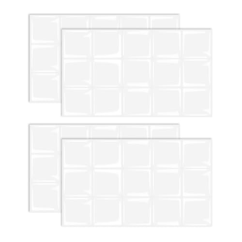 KiKiHong 4 piezas de vinilo adhesivo para azulejos de cocina, adhesivos de azulejos 3D autoadhesivos resistentes a la grasa, impermeables | Lámina de azulejos blanca para baño y cocina (30x15 cm)