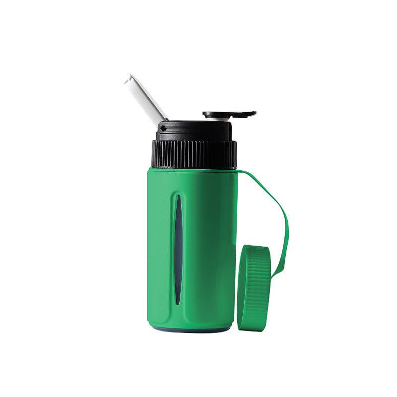 Portable Water Bottle with Ceramic Bowl and High-Temperature Resistance Unique Concealed Style for Outdoor Use (Green)