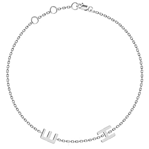 14k Gold Sideways Letter Bracelet, 14k Gold or Silver Custom Initial Bracelet, Personalized Birthstone + Letters Bracelet, Multiple Solitaire Diamond + Letters Alphabet Bracelet for Women Girls - Image 3