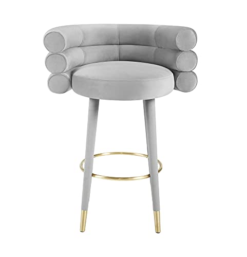 Butaco estilo Betty de TOV Furniture con tapizado en terciopelo gris y patas con puntas doradas miniatura 4