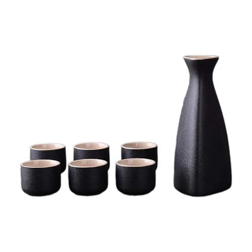 Colcolo 7 Stück Sake Pot Und Sake-tassen Set Im Japanischen Stil mit Pflegeleichter Oberfläche Und Auslaufsicherem Flaschenhals für Bar Geschenk