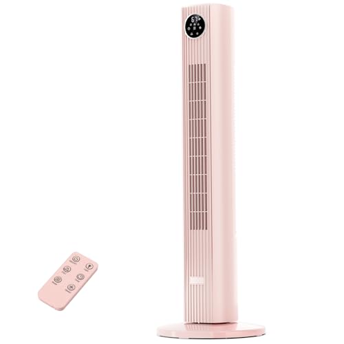Image of Antarctic Star Tower Fan Portable Floor Fans 85Oscillating Fan Quiet Cooling 12H Timer Remote Control Standing Bladeless Electric 3 Wind Speeds 4 Modes Bedroom Office,36 inch, Pink