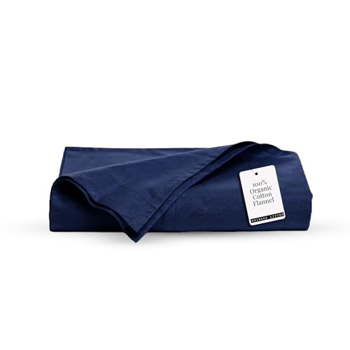 Image of Tribeca Living Queen Cotton Flannel Flat Sheet Only 170-GSM - Oversized 112 x 106 Inch Dimensions for Generous Bed Coverage - Soft Breathable Bedding in Dark Blue