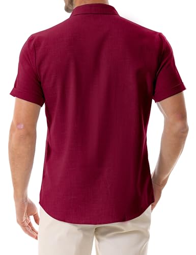 Drazivon Men's Linen Shirts Short Sleeve Button Down Shirts for Men Casual Beach Summer Wedding Tops Red 4XL — view 2