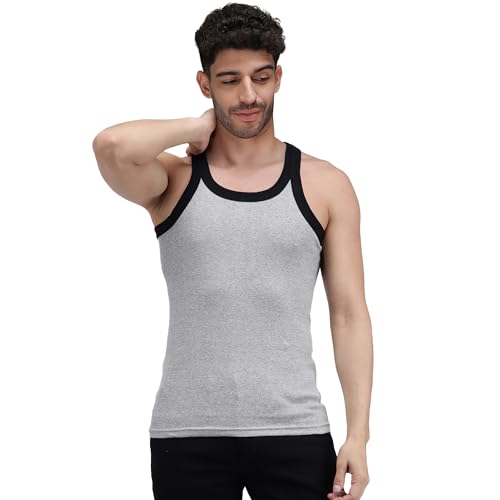 Image of Amul Comfy Men's Vest | 100% Pure Cotton Rib Fabric | U Neck Sleeveless Innerwear | Ultra Soft Hand Feel | Extremely Stretch Fit | Seamless Comfortable Color May Vary (Pack of 4)