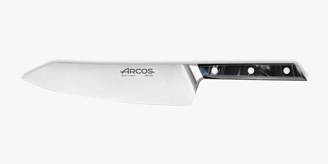 Arcos Eclipse Series - Chef's Knife - 8" Forged Stainless Steel Blade with Silk Plus Edge - Special Gloss Polish - Acrylic Handle - Black Color