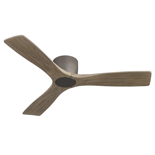 Image of LEDLUX 48 Inch Ceiling Fan without Light, Flush Mount Low Profile Fan with 3 Solid Wood Blades, Quiet Reversible DC Motor, 6 Speed Remote Control, for Indoor Outdoor Bedroom Patio Driftwood Color