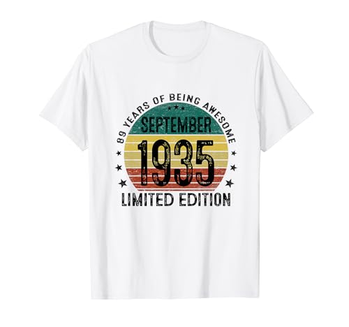 Hecho En 1935 89 Años Cumpleaños Hombre Septiembre 1935 Camiseta
