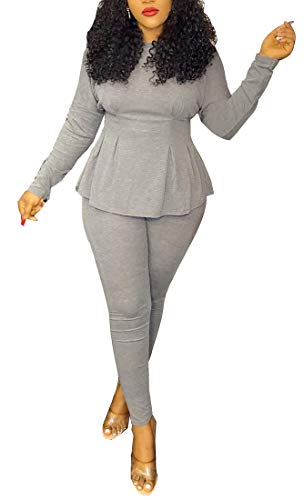 Aro Lora Womens Casual 2 Piece Jumpsuit Long Batwing Sleeve Top and Bodycon Pant Set Club Outfit XX-Large Grey