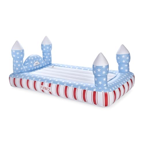 FUNBOY Inflatable Red, White & Blue Castle Bed & Air Mattress – Perfect for 4th of July Sleepovers, Includes Twin Air Mattress & Carrying Storage Bag