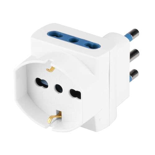 POLY POOL PP2368S Adaptador de enchufe triple que ahorra espacio con clavija grande Adaptador de enchufe múltiple que ahorra espacio 2 enchufes italianos 10A/16A + enchufe Schuko P30