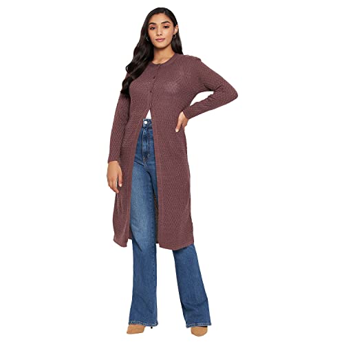 Image of Clapton Amazing Stylish Winterwear Sweaters with Cardigans for Women Fullsleeve Longline Round Neck with Button Acrylic Woolen Soft Wool Blend Solid Shurg /Outer-4041-$P