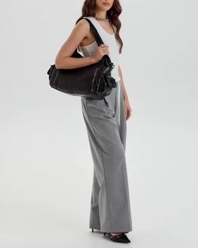 Generisch Generish Handtasche Damen,Weiches Leder Tote Hobo Bag Groß Shopper Tasche Uni Tasche Vintage Bag Braun Slouchy UmhäNgetasche Arbeitstasche für Schule Reisen