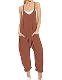 Peaceglad Jumpsuits for Women Casual Summer Rompers Sleeveless Loose Spaghetti Strap Baggy Overalls Jumpers with Pockets(Rust,L)