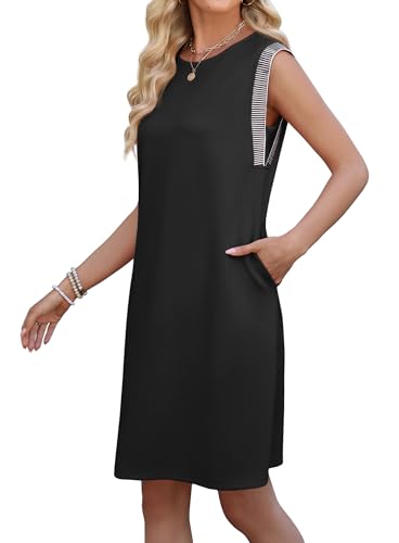 Image of WEACZZY Summer Dresses for Women 2026 Casual Crewneck Fit Beach Vacation Dress Sleeveless Loose Sundress with Pockets