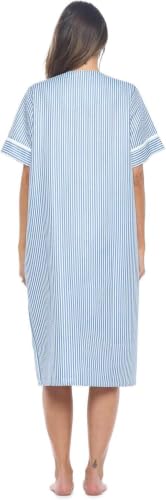 Image of Casual Nights Women's Snap - Front House Dress Short Sleeve Woven Housecoat Duster Lounger Robe with Pockets