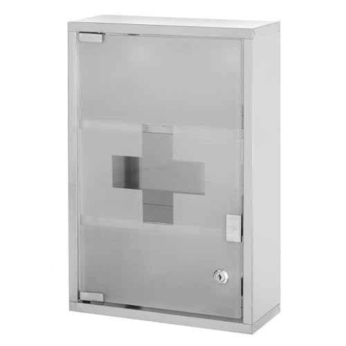 CASASELECCION Armario de baño botiquín con Llave Plateado de Acero Inoxidable y Cristal de 30x12x45 cm
