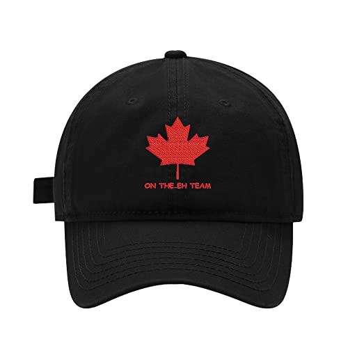 Mens Baseball Caps On The Eh Team Canada Embroidered Adjustable Washed Cotton Dad Hat (Black 7 1/2)
