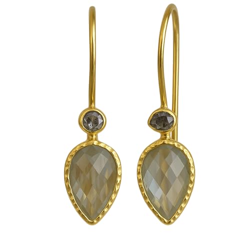 Boucles d'oreilles améthyste verte anti-ternissement en argent 925 plaqué or